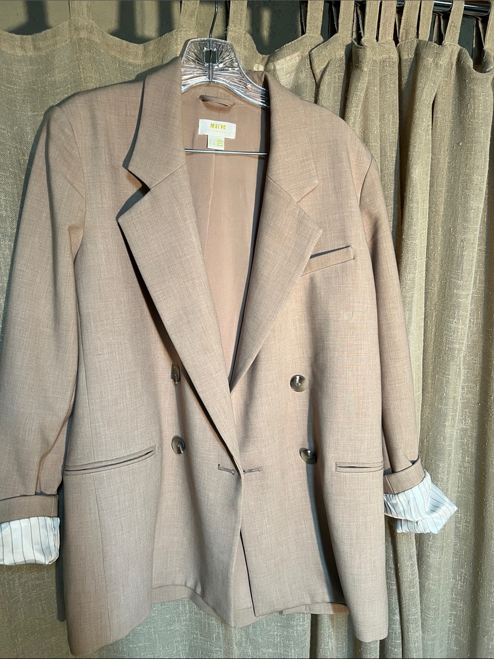 Anthropologie Beige Taupe Double-Breasted Blazer